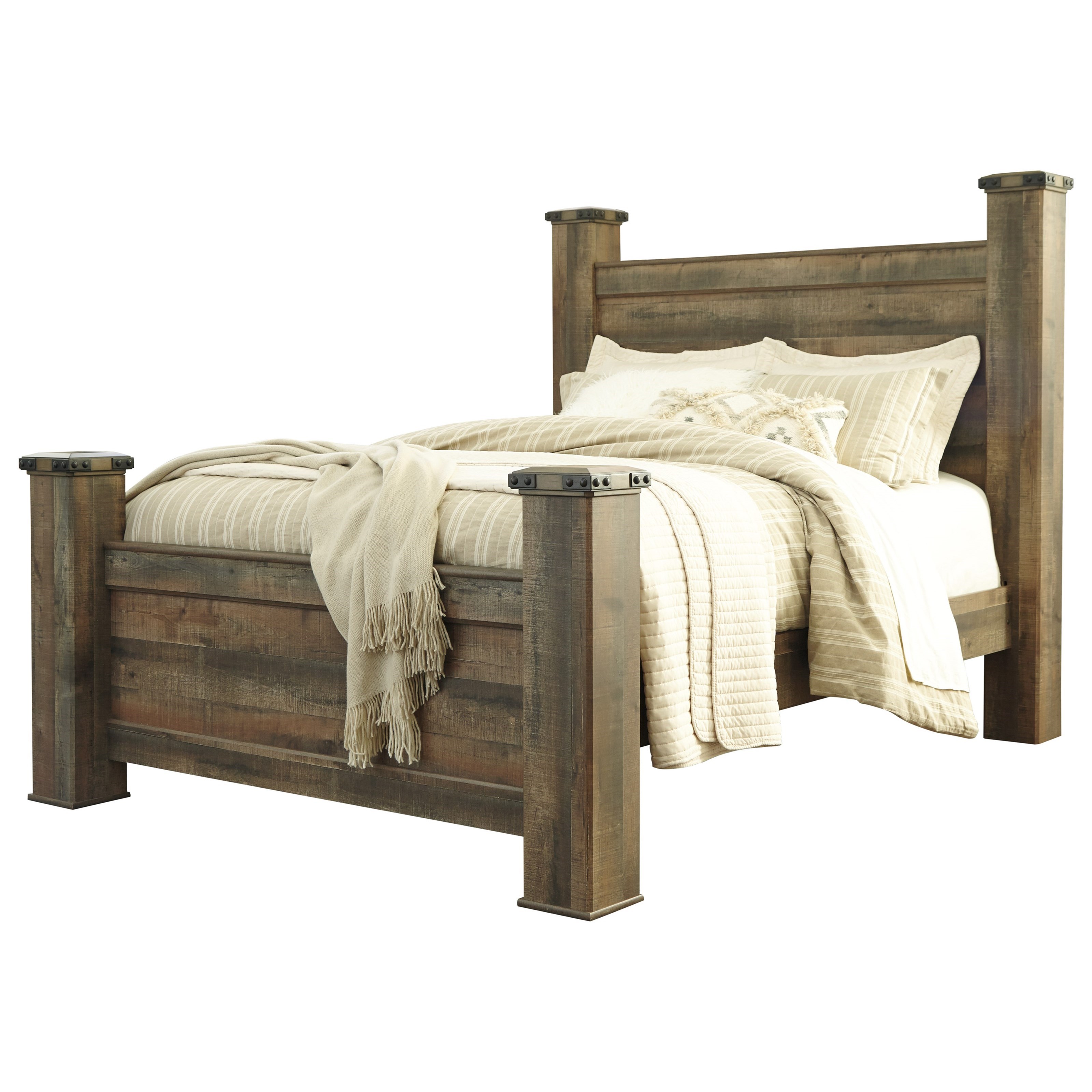 Signature Design by Ashley Trinell B446B40 Rustic Look Queen Poster Bed